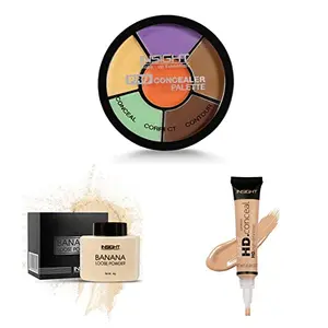 Insight Cosmetics Pro Concealer Palette - Corrector 15gm & INSIGHT COSMETICSBanana Powder (Banana) & Insight PRO Concealer Golden Sand-04