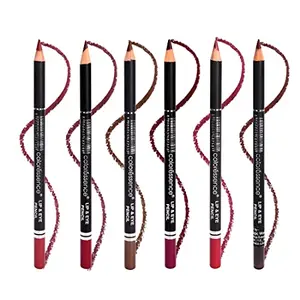 COLORESSENCE Lip & Eye Pencil Long Lasting Highly Pigmented Waterproof Matte Multi-purpose Liner with Free Sharpener - Pack of 6 (Multicolor1)