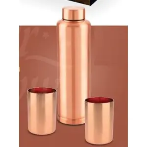 Dynore Stainless Steel Copper Plated Drinkware Gift Set Inside Outside Full Copper Plating- 1 Bottle 2 Glass