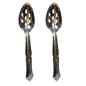 Dynore Stainless Steel Slotted/Plating/Pickle/Aachar Serving Spoon- Set of 2