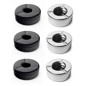 Dynore Stainless steel Black/Silver Round Lid Ash Tray- Set of 6