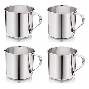 Dynore Stainless Steel Multipurpose Usage Mug/Tea/Coffee Serving Mug- 400 ml Silver- Set of 4