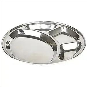 Dynore Stainless Steel 4 Compartment Thali/Round Thali/Mess Tray/Dinner Thali- Set of 1