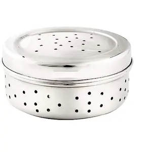 Dynore Stainless Steel Hole Puri Dabba/Sprout Maker/coriander dabba/Flat Dabba With Air Ventilation Hole Through it