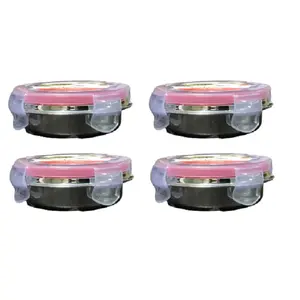 Dynore Stainless Steel Click Lock Air Tight Tiffin/Container/chutney sauce bowl Set of 4