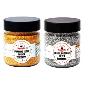 foodfrillz Sparkling Sugar Combo - Golden and Silver Sprinkles for Cake Decoration (100 g x 2) 200 g