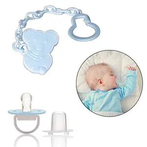 Safe-O-Kid Animal Design Silicone Pacifier/Soother with Holder Chain and Clip Blue Bear