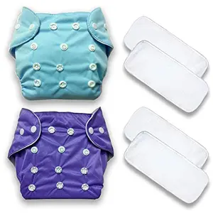 GOODMUNCHKINS Adjustable Cotton Pocket Diapers & Reusable Baby Washable Cloth Diaper Nappies with Wet-Free Inserts for Babies/Infants/Toddlers - 0-12 Months (2 Diaper + 4 Insert)