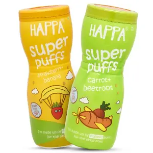Happa Organic Multigrain Strawberry Banana & Carrot Beetroot Melts Super Puffs (Healthy Organic Snack for Little One 8 Months+) Pack of 2