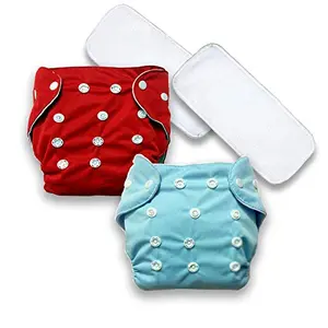 GOODMUNCHK Reusable Baby Washable Cloth Diaper Nappies with Wet-Free Inserts for Babies/Infants 0-12 Months (2 Diaper + 2 Insert)