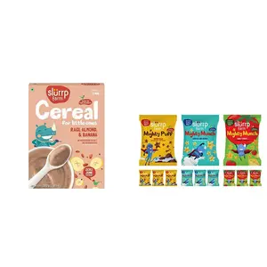 Slurrp Farm No Sugar No Salt Ragi Almond and Banana Cereal 200g & Slurrp Farm Healthy Snacks for Kids| 12 x 20g packs