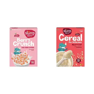 Slurrp Farm Berry Crunch Strawberry Cereal| 400 g & Slurrp Farm Porridge Millet And Oats Powder 250 G