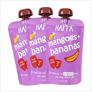 Happa Organic Food for little one Fruit Puree (Mango+Banana) Stage 2 3 Pouches 100 Gram Each
