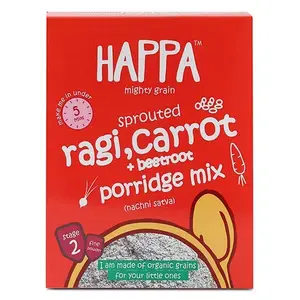Happa Organic Baby Food Sprouted Ragi Carrot and Beetroot Porridge Mix - 200 Gram