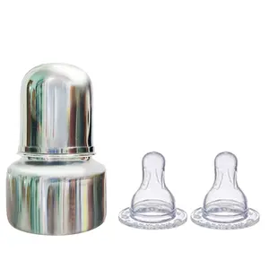 Goodmunchkins Stainless Steel Baby Feeding Bottle 304 Grade Steel with Anti Colic Silicone Nipple Joint Less No Leakage & Rust with 2 Extra Nipples