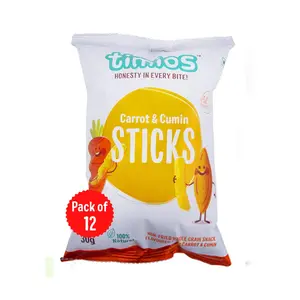 Timios Carrot and Cumin Sticks | Healthy Snack for Kids | Natural Energy Food Product for Toddlers | Party Snack for School Children 2+ Years Pack of 12