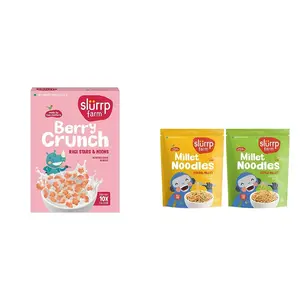 Slurrp Farm Berry Crunch Strawberry Cereal| 400 g & Slurrp Farm No Maida Millet Noodles | Pack of 2-192g Each