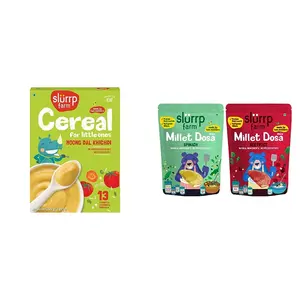 Slurrp Farm Instant Moong Dal Khichdi for Little Ones 200g & Slurrp Farm Millet Dosa Instant Mix 150g (Pack of 2)