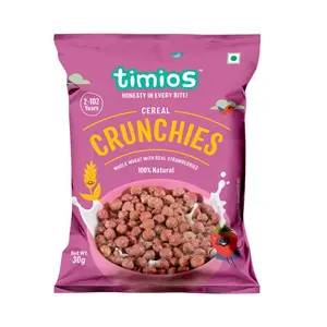 Timios Crunchies Breakfast Cereals Pouch | with Real Strawberries | Pack of 8