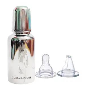 Goodmunchkins Stainless Steel Baby Feeding Bottle 304 Grade Steel Anti Colic Silicone Nipple Joint Less BPA Free with 2 Food Grade Silicone Nipples