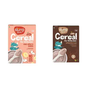 Slurrp Farm Ragi & Apple Cereal with No Sugar | Real Apple & Banana| 200g & Slurrp Farm Sprouted Ragi Powder | 250g