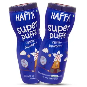 Happa Organic Multigrain Vanilla & Blueberry Melts Super Puffs (Healthy Organic Snack for Little One 8 Months+) Pack of 2