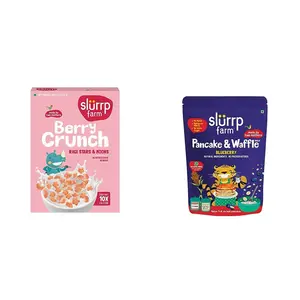 Slurrp Farm Berry Crunch Strawberry Cereal| 400 g & Slurrp Farm No Maida Pancake Mix| With Real Blueberries- 150g