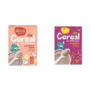 Slurrp Farm Ragi & Apple Cereal with No Sugar | Real Apple & Banana| 200g & Slurrp Farm Sathu Maavu Multigrain Health Mix with The Goodness of Ragi Dals & Almonds| 200g