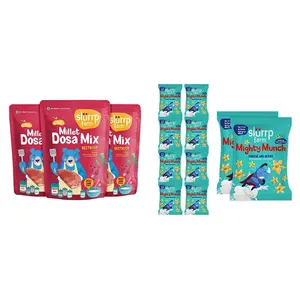 Slurrp Farm Millet Dosa Instant Mix 150g (Pack Of 3) & Slurrp Farm Healthy Snacks for Kids | Mighty Puff Cheese & Herbs| 10 X 20g Each