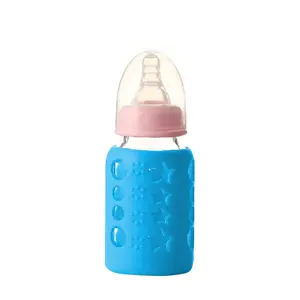 Safe-O-Kid - Pack of 4 - Silicone Baby Feeding Bottle Cover Sleeve Holder Insulated Protection All Bottle Types Medium 120 ml Blue