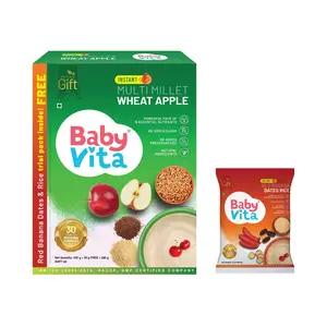 Babyvita Instant Multi Millet Wheat Apple Powder (250 gm) + Red Banana Dates (30gm TRIAL PACK FREE) | Powerful Pack of 16 Essential Nutrients With Natural Ingredients No Added Sugar & Preservatives