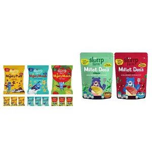 Slurrp Farm Healthy Snacks for Kids| 12 x 20g packs & Slurrp Farm Millet Dosa Instant Mix 150g (Pack of 2)