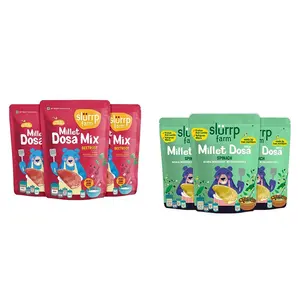 Slurrp Farm Millet Dosa Instant Mix 150g (Pack Of 3) & Slurrp Farm High Protein Millet Dosa Instant Mix Supergrains And Spinach 150g (Pack Of 3)