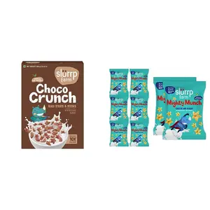 Slurrp Farm Choco Crunch Chocolate Cerealfor Kids | 400 g & Slurrp Farm Healthy Snacks for Kids | Mighty Puff Cheese & Herbs| 8X 20g Each