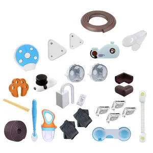 Safe-O-Kid Baby Safety Kit Premium 73 Pieces 12 Safety Locks 25 Corner Guards 10 Door Stoppers 20 Socket Covers 2 Gas Knob Covers 2 Knee Pads 1 Fruit Nibbler 1 Silicon Tip Spoon
