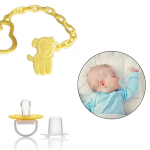Safe-O-Kid Animal Design Silicone Pacifier/Soother with Holder Chain and Clip Yellow Dog