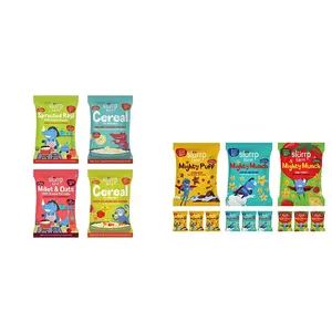 Slurrp Farm No Sugar No Salt First Foods Cereal Trial Pack Combo | | Made with Ragi Oats Jowar Real Fruits Vegetables Dals| 50 g*4 & Slurrp Farm Healthy Snacks for Kids| 12 x 20g packs