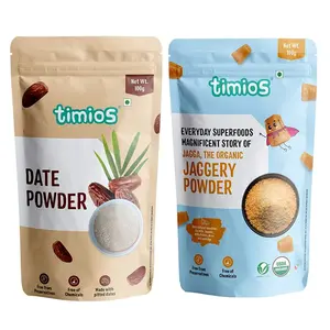 Timios Organic Date Powder and Immunity Booster Jaggery Powder |Used as Natural Sweetner|Filled with essential Vitamins and Minerals|Rich in Iron Zinc and Selenium| Rich In Anti Oxidants |For KidsExpecting Mothers and Adults|Combo Pack of 2|100g each
