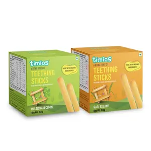 Timios Multigrain Teething Sticks|Organic Snack|Dissolves Easily|Ragi Sesame|Multigrain Cumin|Pack of 2|150g