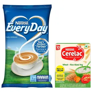 Nestle Everyday Dairy Whitener Milk Powder for Tea 1Kg Pouch & Nestle CERELAC Fortified Baby Cereal with Milk Wheat-Rice Mixed Veg  From 10 Months 300g BIB Pack