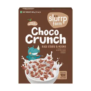 Slurrp Farm Choco Crunch Chocolate Cereal | No Maida No Refined Sugar No Added Colour | Ragi Stars and Moons | Healthy Breakfast for Kids | 400 g