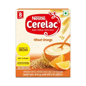 Nestle Cerelac Baby Cereal with Milk Wheat Orange From 8 to 24 Months Stage 2 Source of Iron & Protein 300g