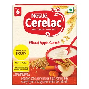 Nestle CERELAC Baby Cereal with Milk Wheat Apple Carrot Stage 1 From 6 to 24 Months Source of Iron & Protein 300g