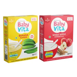 Babyvita Wheat-Apple & Kerala Banana Powder Mix Combo | No Preservatives No Added Vitamins & Minerals (200gm + 200 gm Pack of 2)