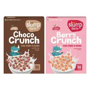 Slurrp Farm Crunch Cereal  No Maida Wheat and Refined Sugar Chocolate and Berry Stars and Moons Healthy Millet Breakfast 400 g Pack of 2