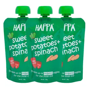 Happa Organic Food Fruit Puree (Sweet Potato+ Spinach) Stage 2 3 Pouches 100 Gram Each