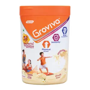 Groviva Customized Health & Nutrition Drink for Kids - Supports Digestion Physical Growth Immunity & Brain Development - Vanilla Flavour 400g (Jar)