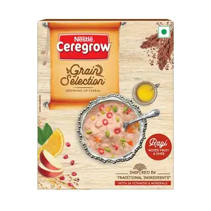Nestle Ceregrow Grain Selection - Ragi Mixed Fruit & Ghee Cereals for Kids - Bag-in-Box Pack 300g