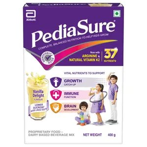 Pediasure Health and Nutrition Drink Powder 400g Vanilla Delight Flavour Complete & Balanced Nutrition for Kids Growth Supports Weight & Height Gain Immune Function & Brain Development-Refill pack