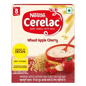 Nestle Cerelac Baby Cereal with Milk Wheat Apple Cherry Stage 2 From 8 to 24 Months Source of Iron & Protein 300g